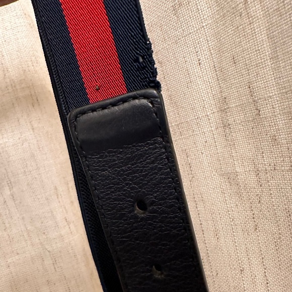 Authentic GUCCI Marmont Blue/Red GG Web Stripe Elastic Kids Navy Leather Belt M - Picture 6 of 9